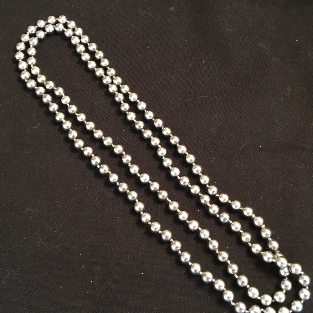 Platinum Faux Pearl Long Necklace